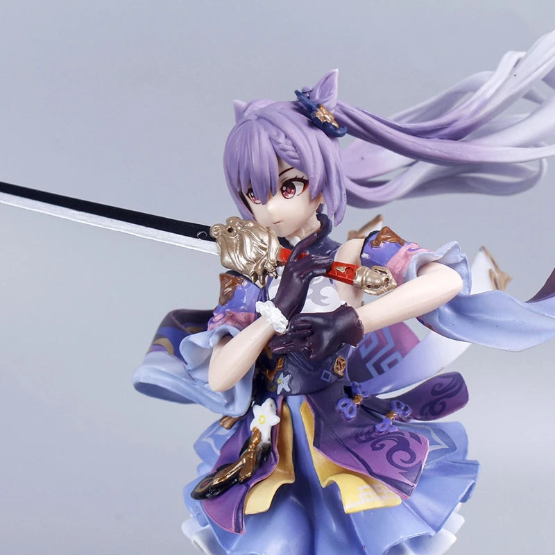 24cm Genshin Impact Anime Figures Keqing Kawaii Standing Action Figure PVC Collection Model Doll Ornaments Toys Birthday Gifts