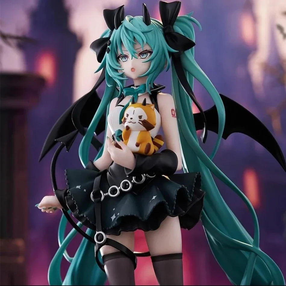 19cm Anime Little Devil Hatsune Miku Handmade Little Raccoon Miku Dark Angel Handmade PVC Model Anime Peripheral Ornaments Gifts