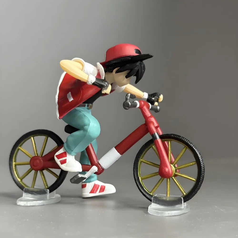 6cm/2.36in Anime Pokemon Figure Red Ash Ketchum Biking Action Figures Pvc Collection Model Toys for Children Gifts