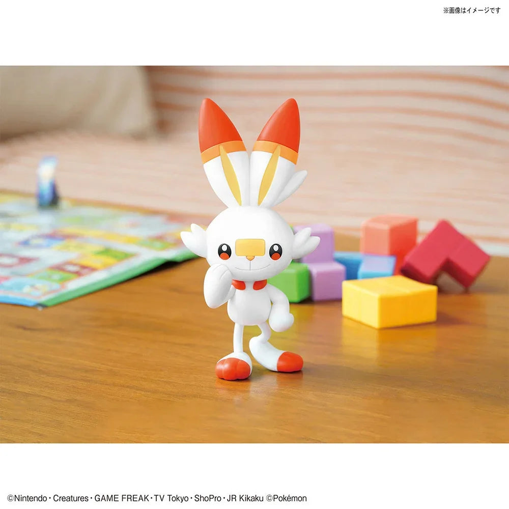 Original Bandai Pokemon Figures Kit Quick Series Scorbunny Hibanny Assembly Collectible Ornaments Figure Model Toys Gifts 11Cm