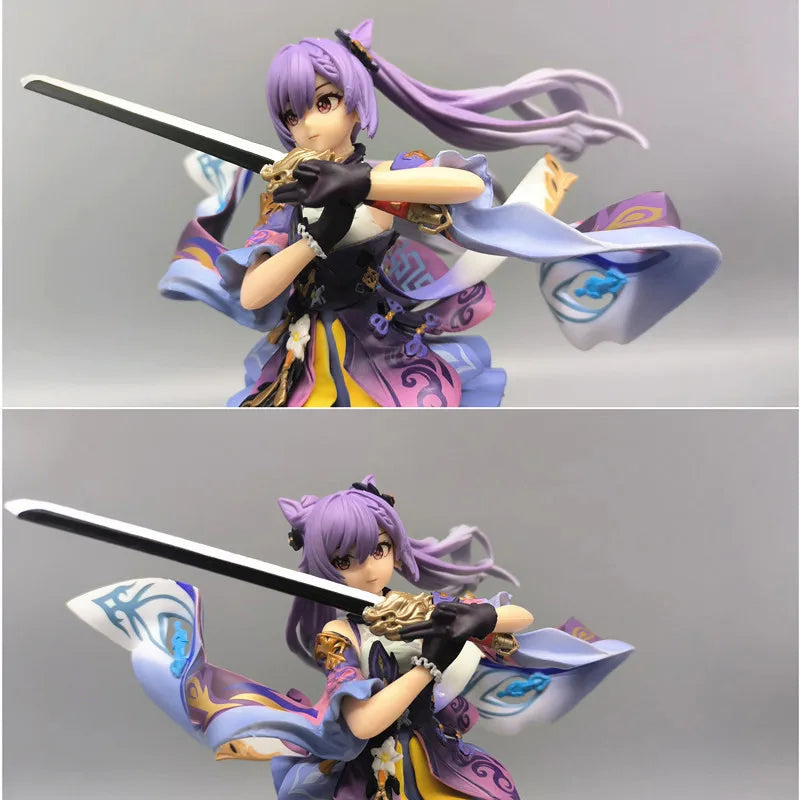 25CM Anime Figure Genshin Impact Keqing Swing A Sword Standing Sword Hu tao Model Toy PVC Collection Toy Desktop Decoration
