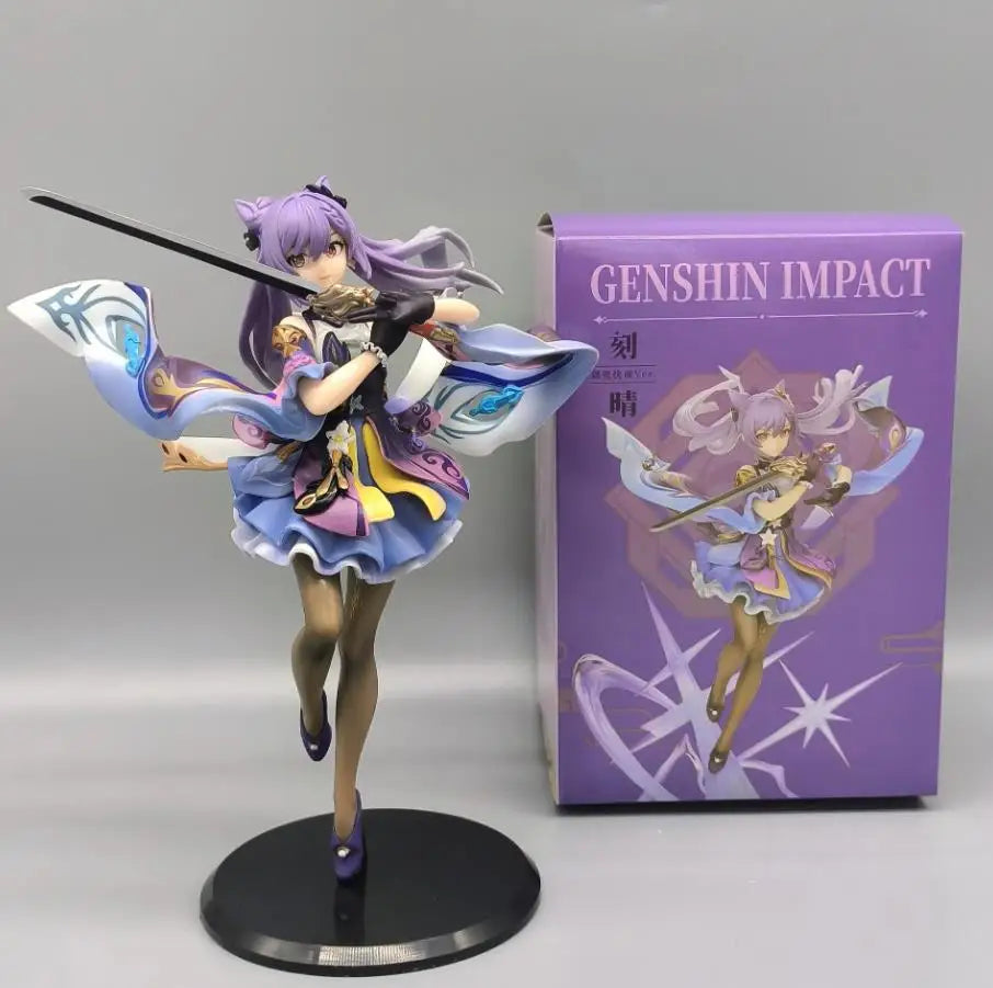 25CM Anime Figure Genshin Impact Keqing Swing A Sword Standing Sword Hu tao Model Toy PVC Collection Toy Desktop Decoration