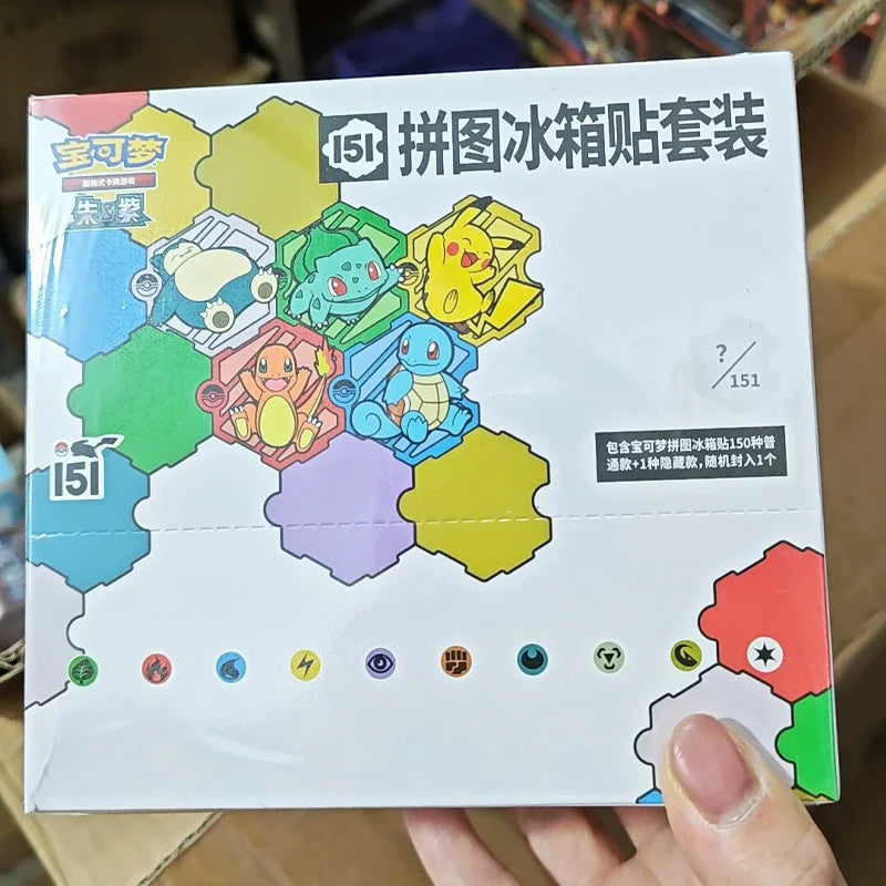 Original Pkm 151 PTCG Trading Cards Game Card Box Jigsaw Puzzle Fridge Magnets Scarlet Violet Chinese Gift Box Collectible Set