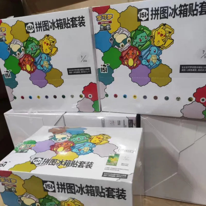 Original Pkm 151 PTCG Trading Cards Game Card Box Jigsaw Puzzle Fridge Magnets Scarlet Violet Chinese Gift Box Collectible Set