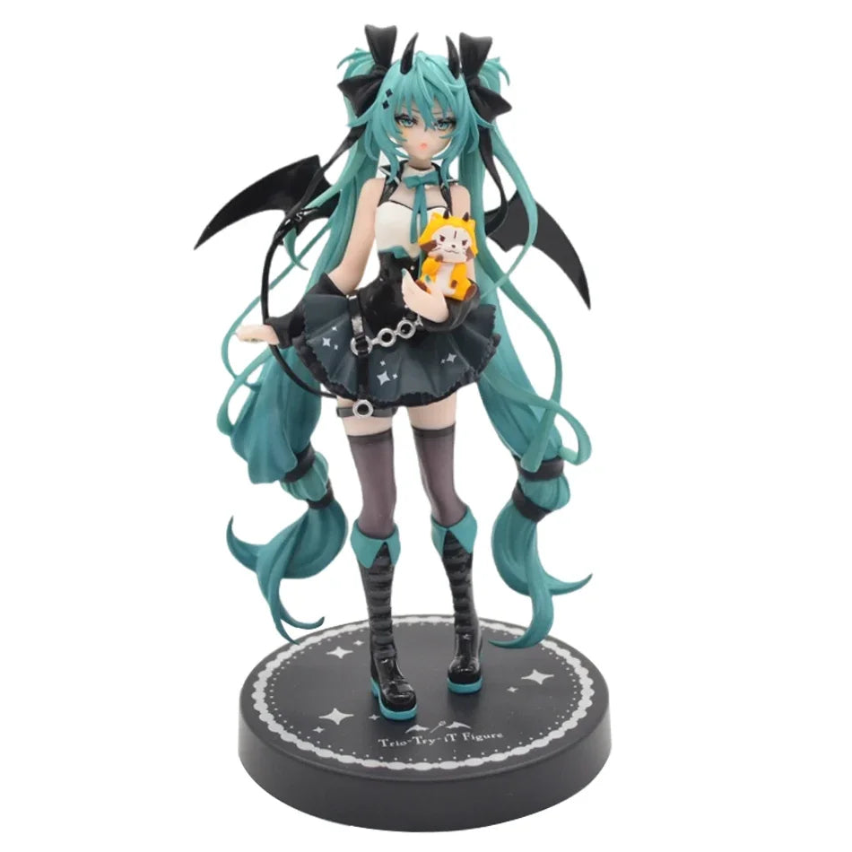 19cm Anime Little Devil Hatsune Miku Handmade Little Raccoon Miku Dark Angel Handmade PVC Model Anime Peripheral Ornaments Gifts
