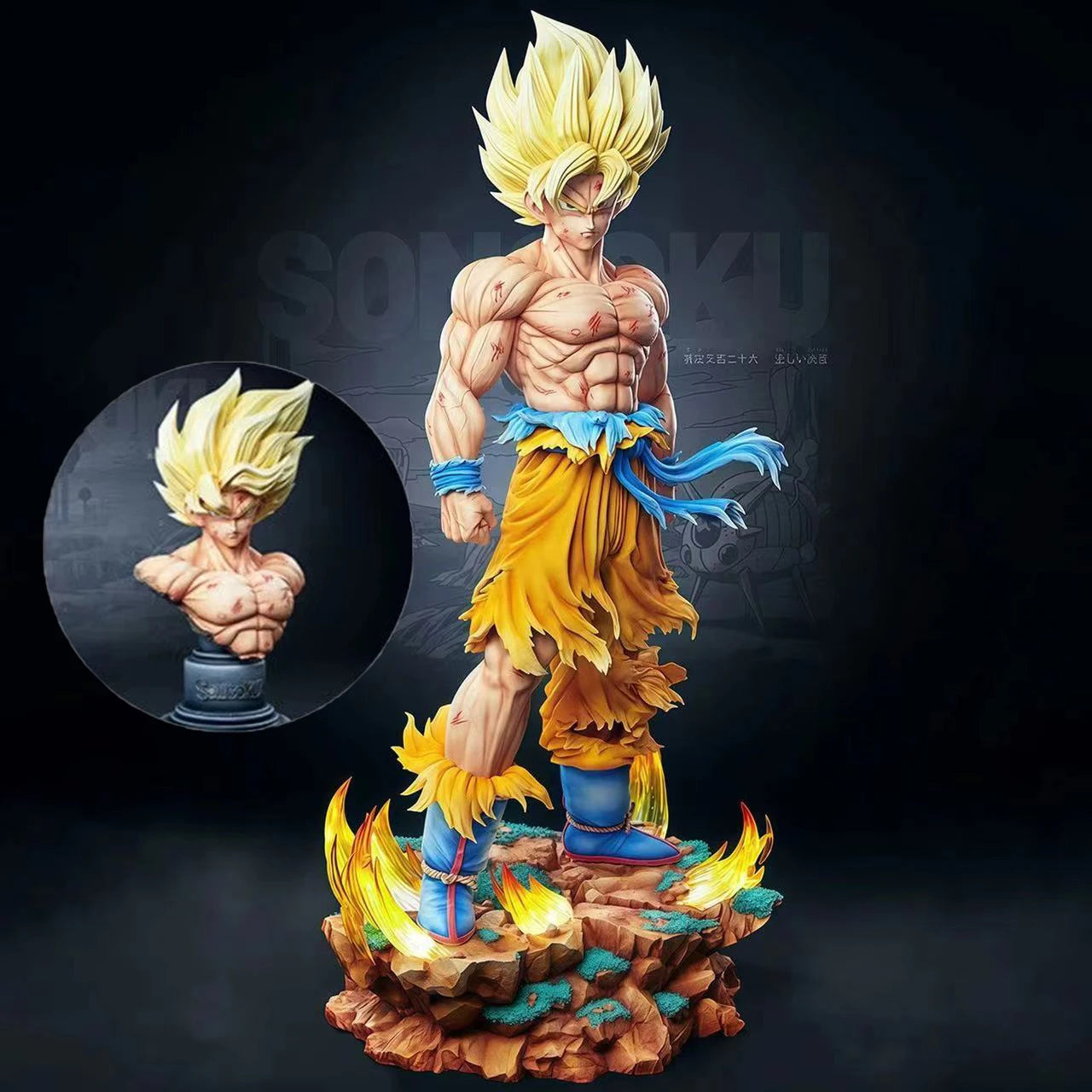 Jt Statue Dragon Ball Z Son Goku Figure Replaceable Heads Led Base Super Saiyan Goku Action Figures Collection Mode Toys Gifts