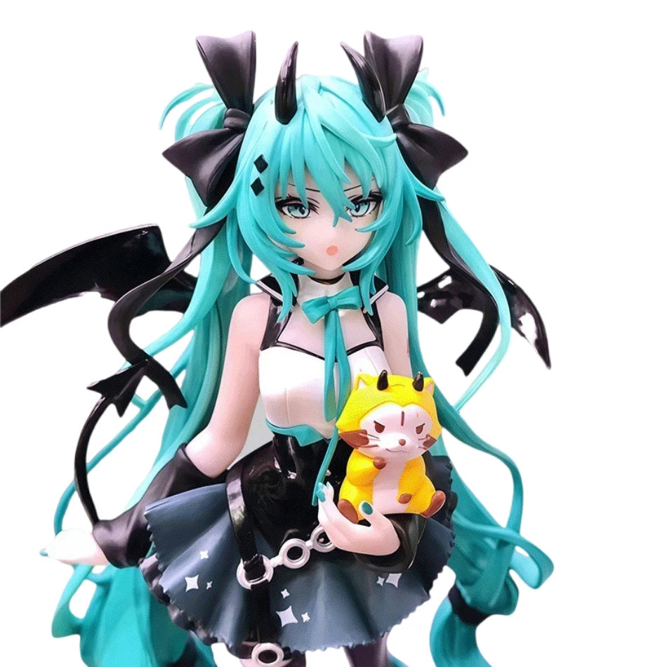19cm Anime Little Devil Hatsune Miku Handmade Little Raccoon Miku Dark Angel Handmade PVC Model Anime Peripheral Ornaments Gifts